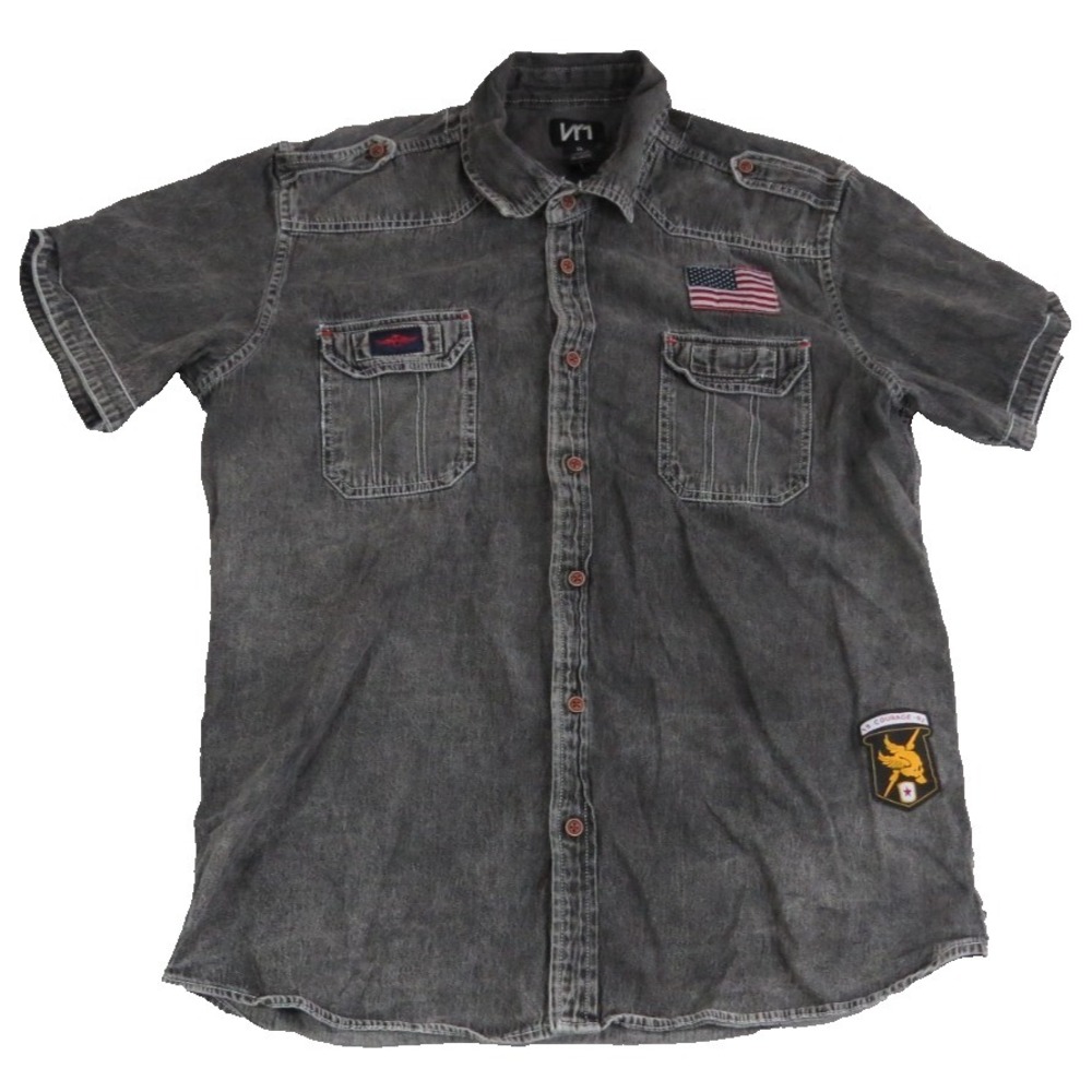 NWOT VX1 Military Tactical Shirt US Courage Patch Cotton Button Up Gray Men's XL